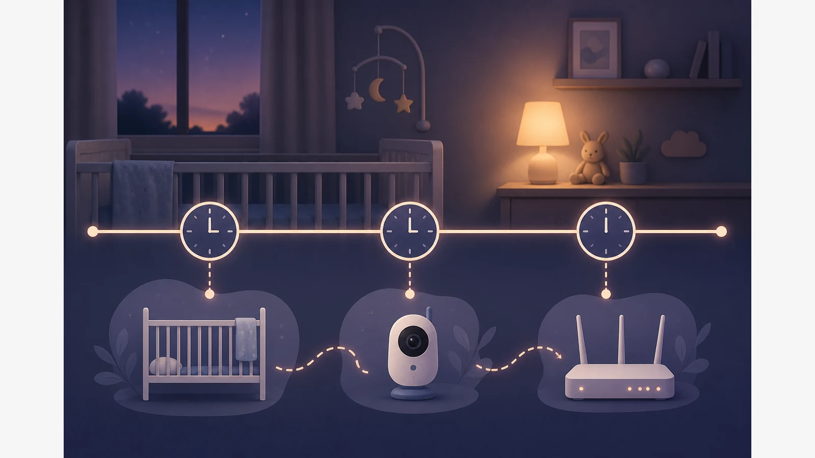 Night-time nursery device measurement schedule with three time checkpoints