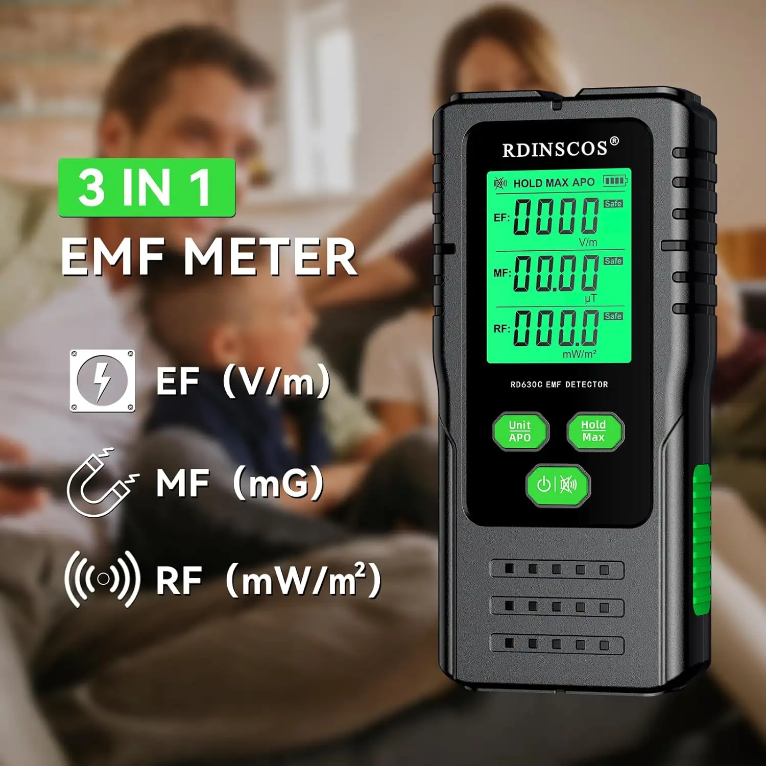 RDINSCOS EMF Meter 3-in-1 Colour Screen for Home UK gallery image 9